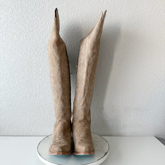 Lane LEXINGTON Over the Knee Womens Cowboy Boots 8.5 Latte Suede Western Cowgirl - Picture 7 of 14